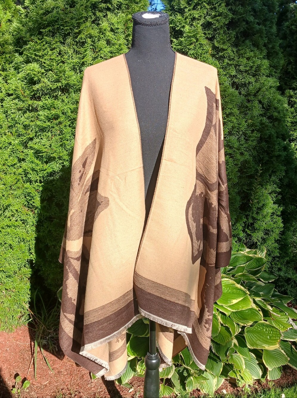Beautiful Shades Of Brown Reversable Floral Shawl
